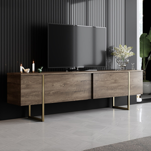 Bearn - meuble tv bois et or avec rangement 180 cm