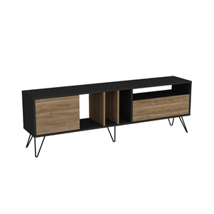 Baylee meuble tv industriel bois et noir avec rangement 180 cm
