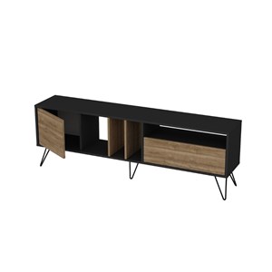 Baylee meuble tv industriel bois et noir avec rangement 180 cm