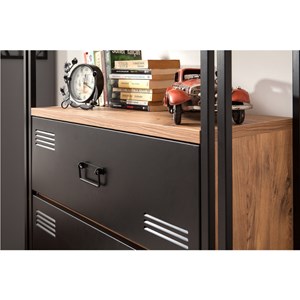 Tali bibliothèque industrielle avec tiroirs - bois et noir