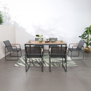 Foggia - salon de jardin 6 places anthracite et bois