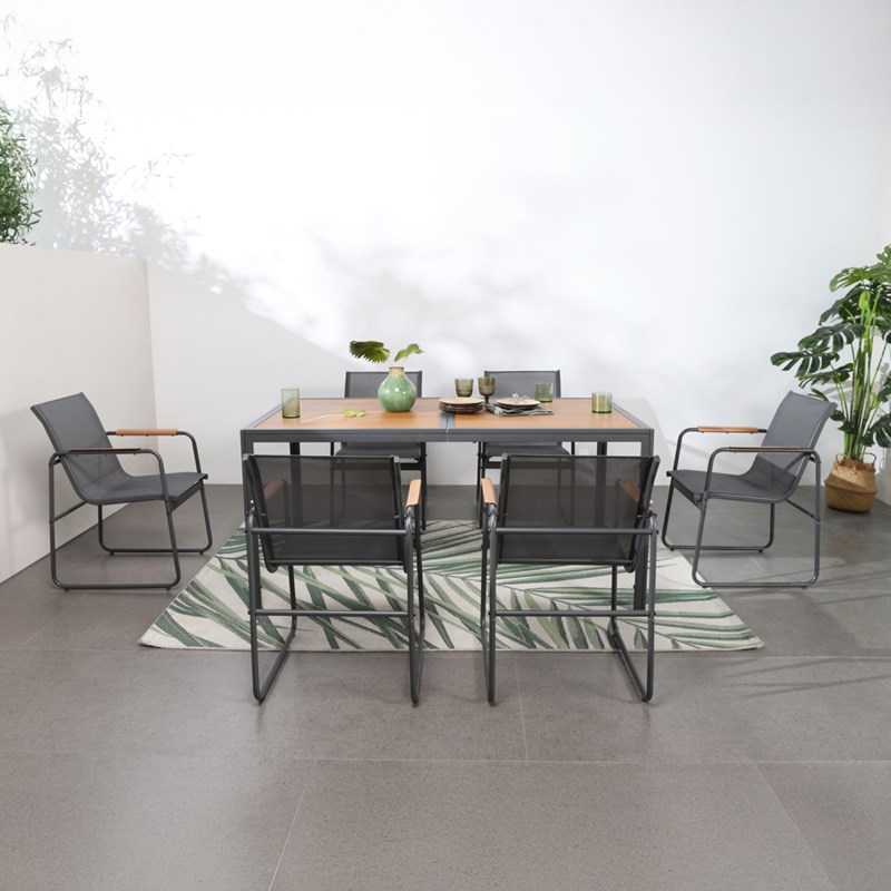 Foggia salon de jardin 6 places anthracite et bois