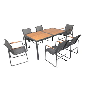 Foggia salon de jardin 6 places anthracite et bois