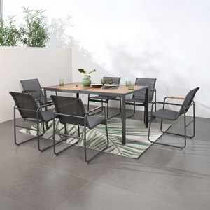 Foggia salon de jardin 6 places anthracite et bois