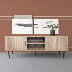 Manado - meuble tv en bois cannelé à portes coulissantes 140cm
