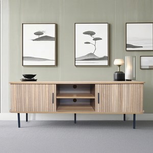 Manado meuble tv en bois cannelé à portes coulissantes 140cm