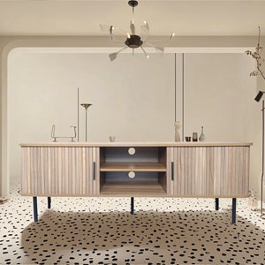 Manado meuble tv en bois cannelé à portes coulissantes 140cm