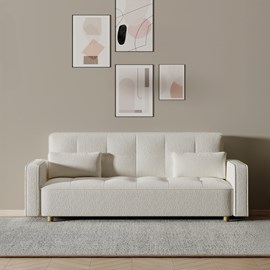 Copenhague canapé scandinave convertible 3 places en tissu bouclette blanc