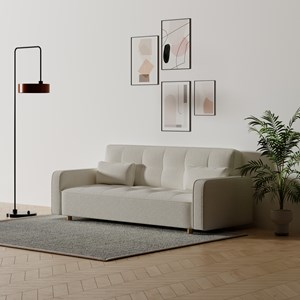 Copenhague canapé scandinave convertible 3 places en tissu bouclette blanc