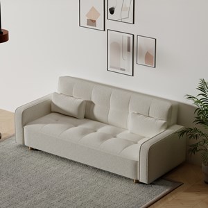 Copenhague canapé scandinave convertible 3 places en tissu bouclette blanc