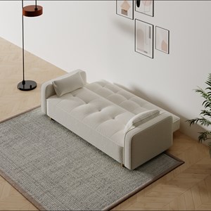 Copenhague canapé scandinave convertible 3 places en tissu bouclette blanc