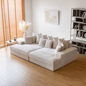 Cardiff - canapé 4 places assise profonde en velours côtelé beige