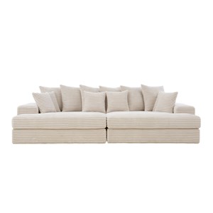 Cardiff canapé 4 places assise profonde en velours côtelé beige