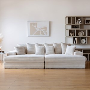 Cardiff canapé 4 places assise profonde en velours côtelé beige