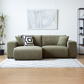 Aberdeen canapé d'angle réversible 3 places en velours côtelé vert