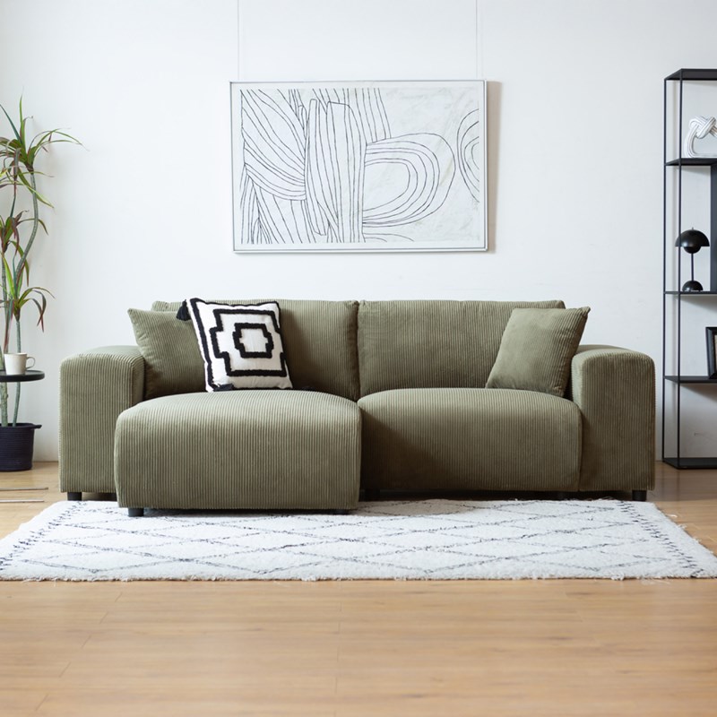 Aberdeen canapé d'angle réversible 3 places en velours côtelé vert