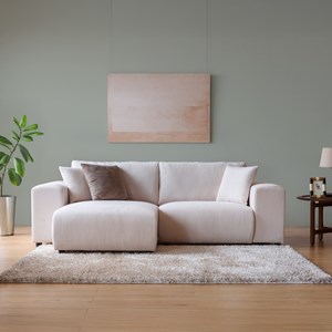 Aberdeen canapé d'angle modulable 3 places en velours côtelé beige