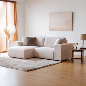 Aberdeen canapé d'angle modulable 3 places en velours côtelé beige