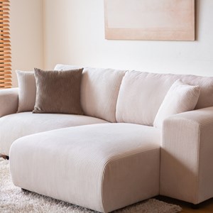 Aberdeen canapé d'angle modulable 3 places en velours côtelé beige