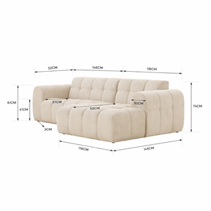 Salford - canapé d'angle 3-4 places nuage en velours beige