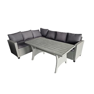 Tahaa salon de jardin d'angle 6 places en résine tressée grise avec table