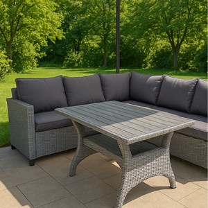 Tahaa salon de jardin d'angle 6 places en résine tressée grise avec table