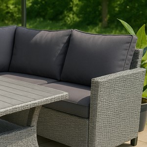 Tahaa salon de jardin d'angle 6 places en résine tressée grise avec table