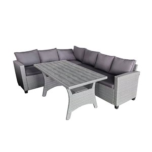 Tahaa salon de jardin d'angle 6 places en résine tressée grise avec table