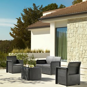 Nassau salon de jardin en résine 4 places avec table basse gris