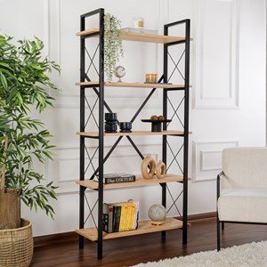 Elysian etagère moderne 5 espaces de rangement bois et métal 180cm