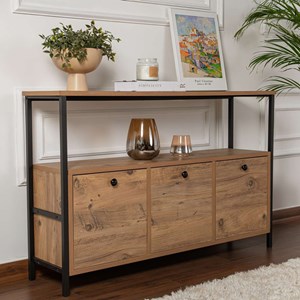 Solis console avec rangements bois et métal noir 120x77cm
