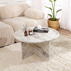 Vinu - table basse ronde effet marbre freesia 80x80cm