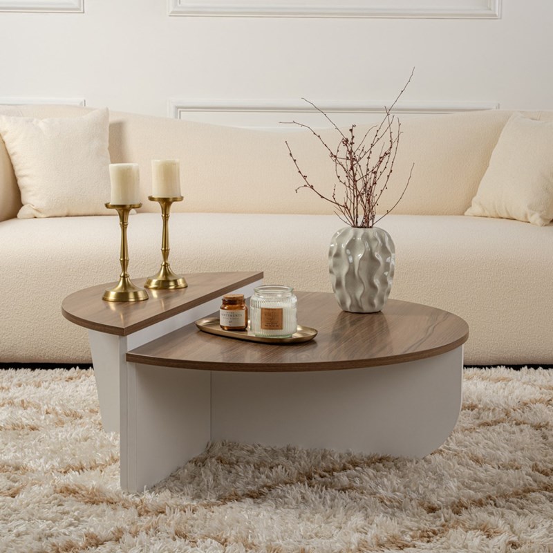 Xyn table basse ronde duo effet travertin 90cm