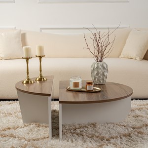 Xyn table basse ronde duo effet travertin 90cm