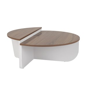 Xyn table basse ronde podium bois noyer et blanc 90cm