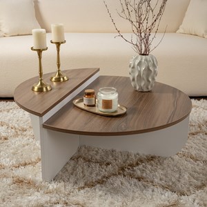 Xyn table basse ronde podium bois noyer et blanc 90cm