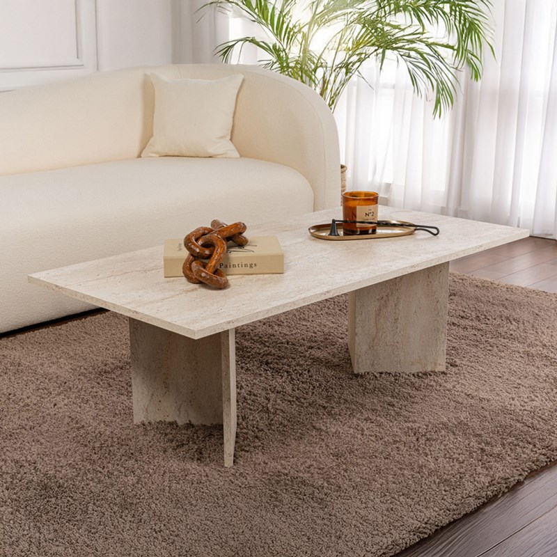 Topi table basse rectangulaire effet travertin 119x60cm