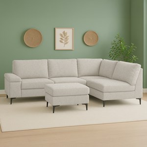 Colchester - canapé d'angle 4-5 places en tissu chenille beige avec pouf