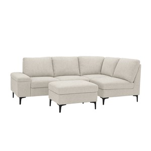 Colchester - canapé d'angle 4-5 places en tissu chenille beige avec pouf