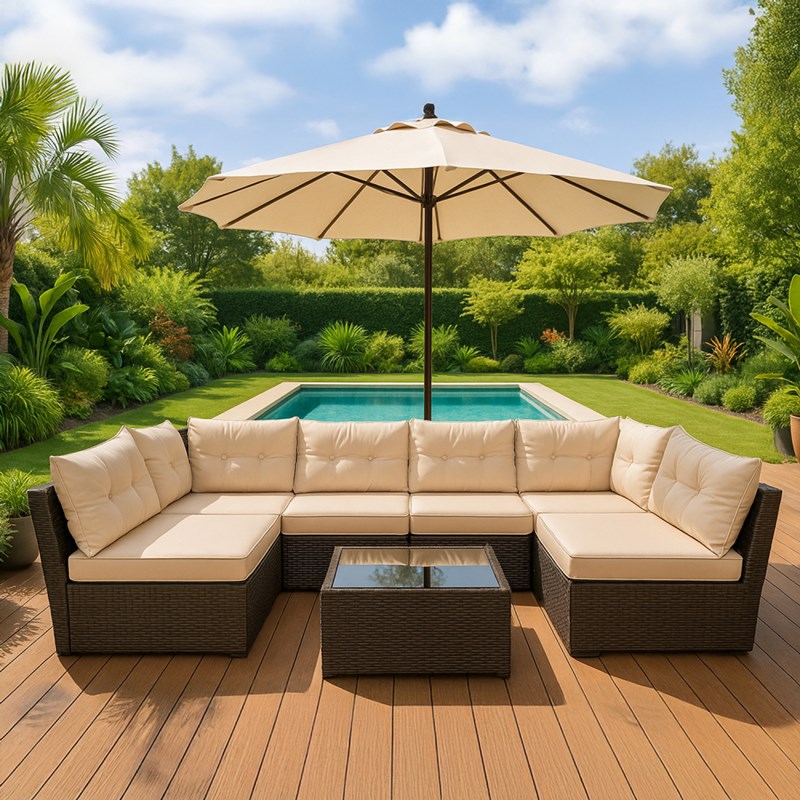 Nacula salon de jardin modulable 6 places en résine tressée marron