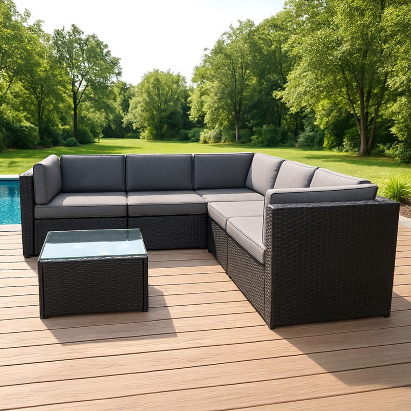 Bimini salon de jardin 5 places en résine tressée avec table noir et gris