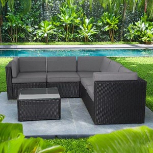 Bimini salon de jardin 5 places en résine tressée avec table noir et gris