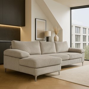 Galway canapé d'angle 4-5 places méridienne gauche velours côtelé beige