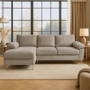 Galway canapé d'angle 4-5 places méridienne gauche velours côtelé beige