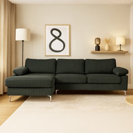 Galway canapé d'angle 4-5 places méridienne gauche velours côtelé vert