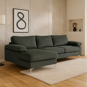 Galway canapé d'angle 4-5 places méridienne gauche velours côtelé vert