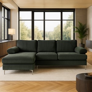 Galway canapé d'angle 4-5 places méridienne gauche velours côtelé vert