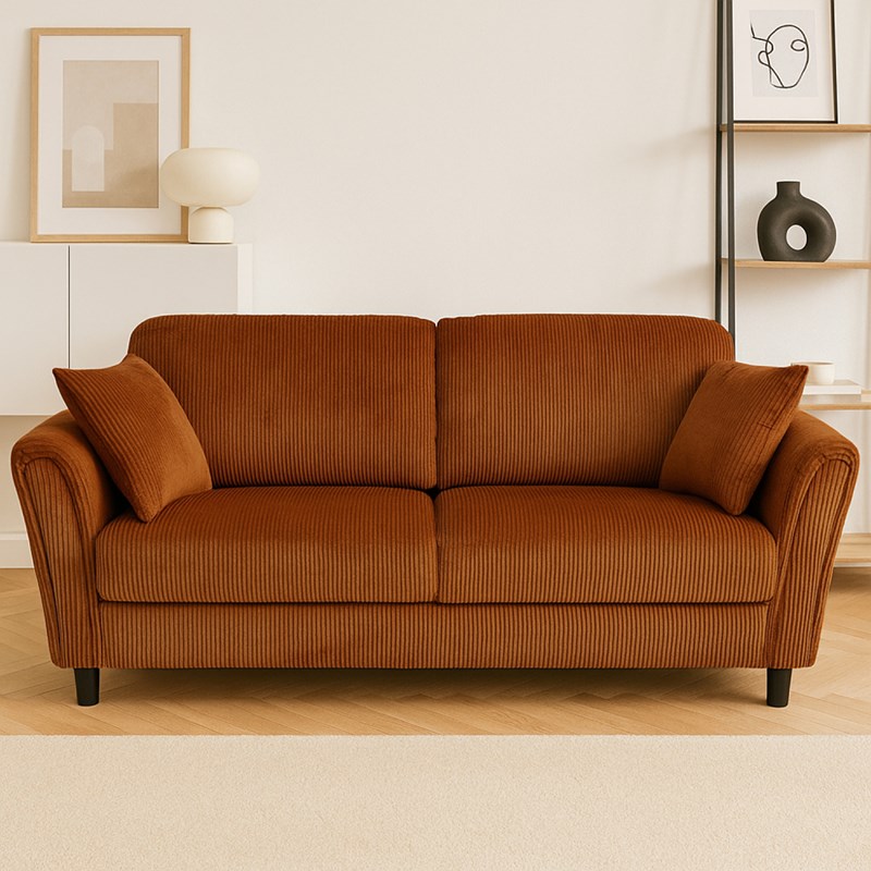 Lucerne canapé 4 places en velours côtelé terracotta