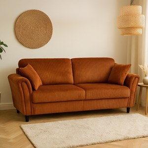 Lucerne canapé droit 4 places en velours côtelé terracotta