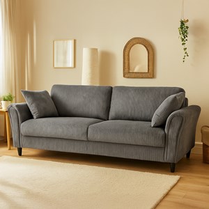 Lucerne canapé droit 4 places en velours côtelé gris foncé